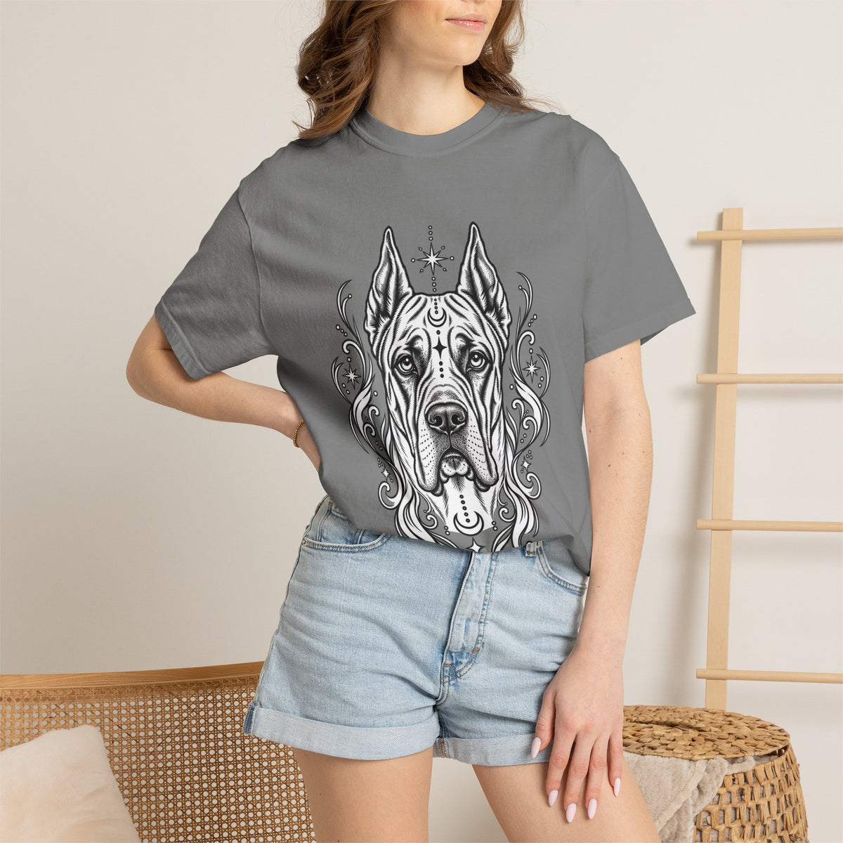 Mystical Great Dane CE Line Art T-Shirt — Minimal Dog Portrait Tee