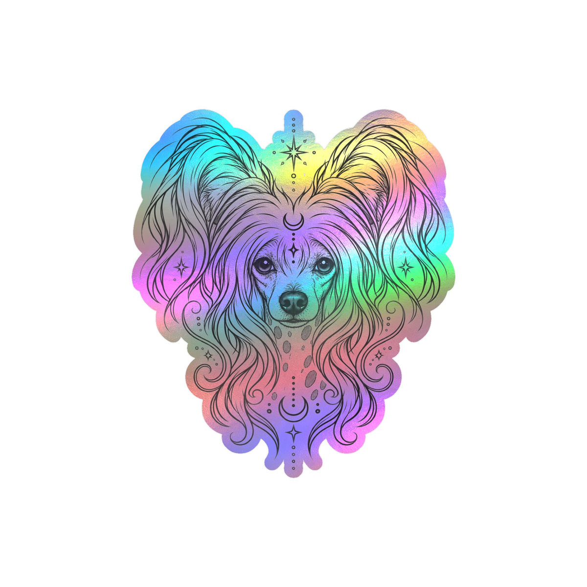 Mystical Chinese Crested Line Art Kiss-Cut Vinyl Sticker — Decorative Dog Portrait Decal