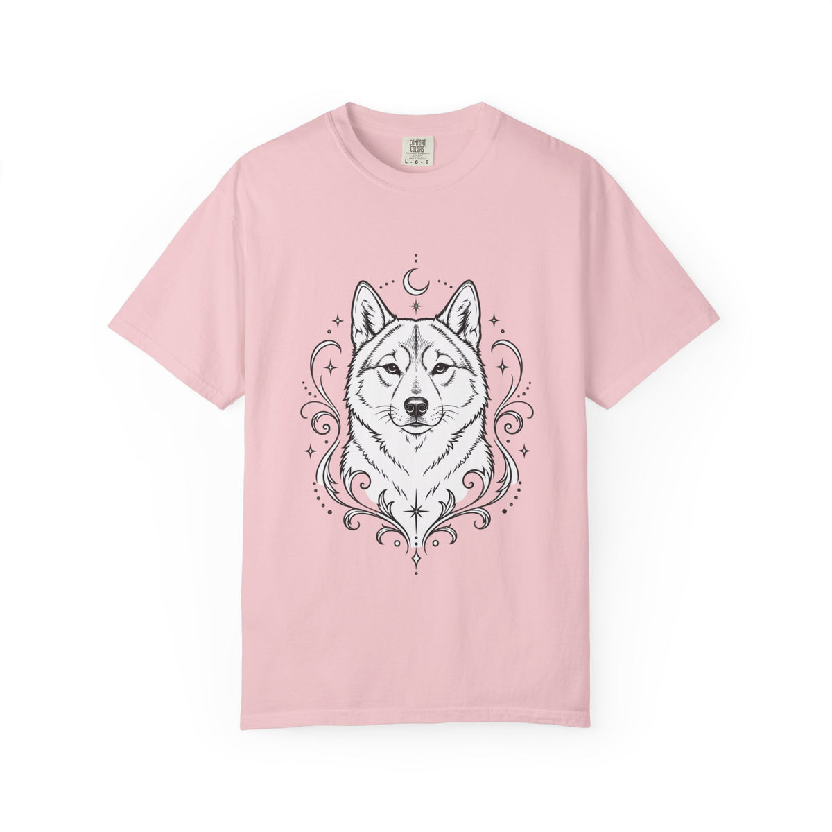 Mystical Shikoku Line Art T-Shirt — Minimal Dog Portrait Tee