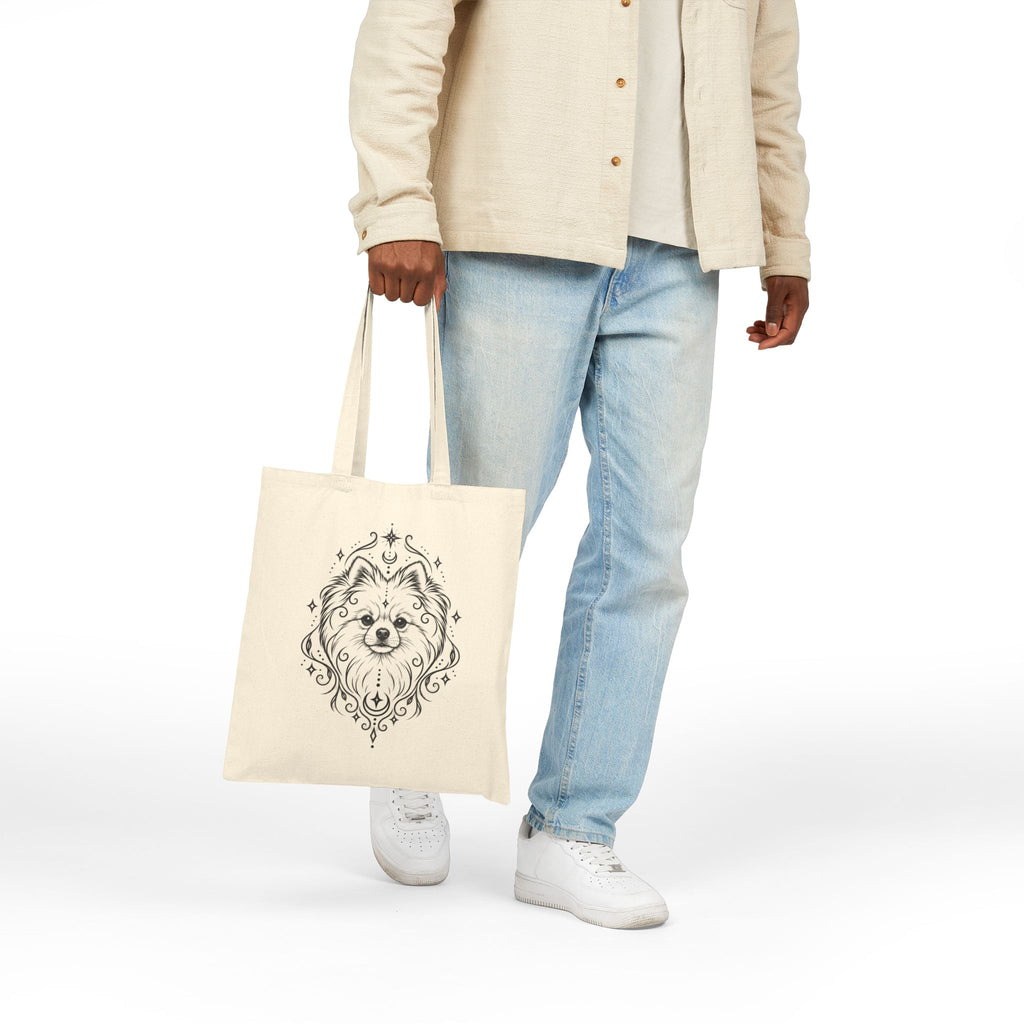Mystical Pomeranian Line Art Canvas Tote — Dog Portrait Cotton Shopper