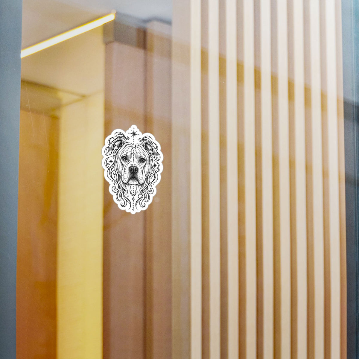 Mystical American Staffordshire Terrier Line Art Kiss-Cut Vinyl Sticker — Decorative Dog Portrait Decal