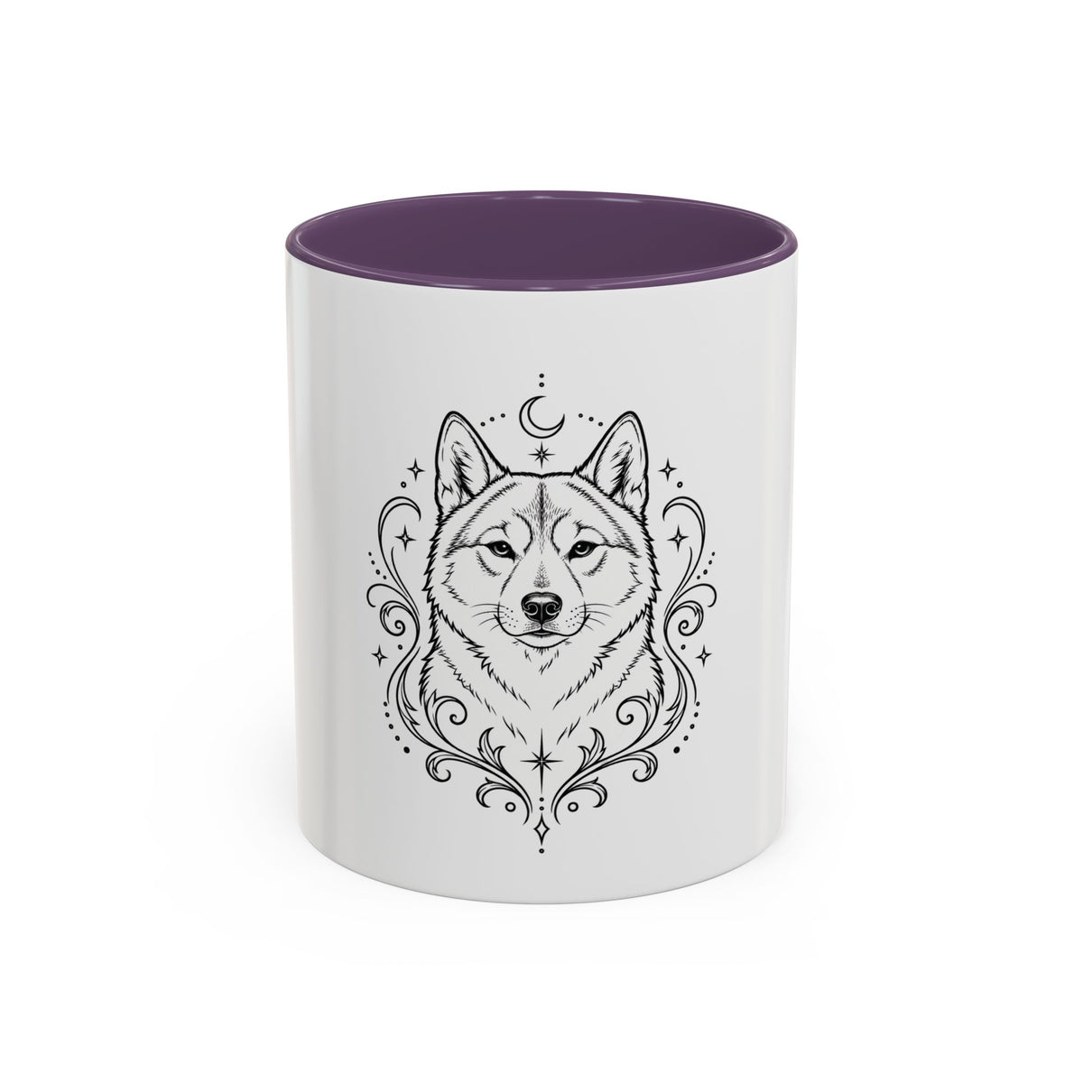 Mystical Shikoku Line Art Accent Coffee Mug – Mystical Dog Portrait 11/15oz