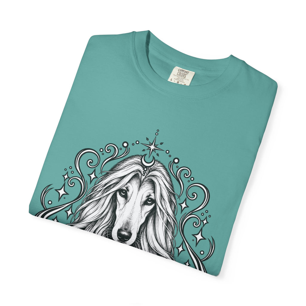 Mystical Afghan Hound Line Art T-Shirt — Minimal Dog Portrait Tee