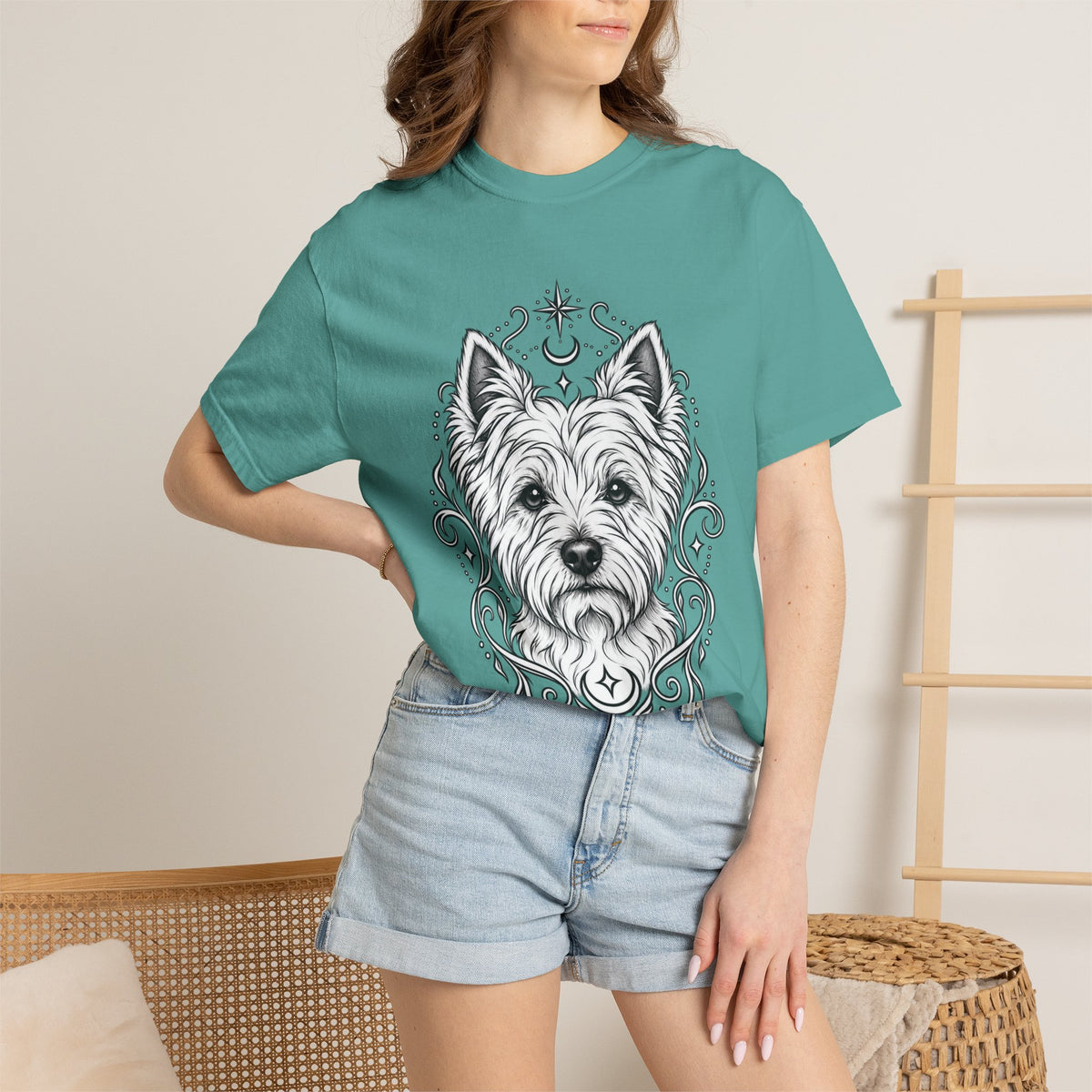 Mystical West Highland Terrier Line Art T-Shirt — Minimal Dog Portrait Tee