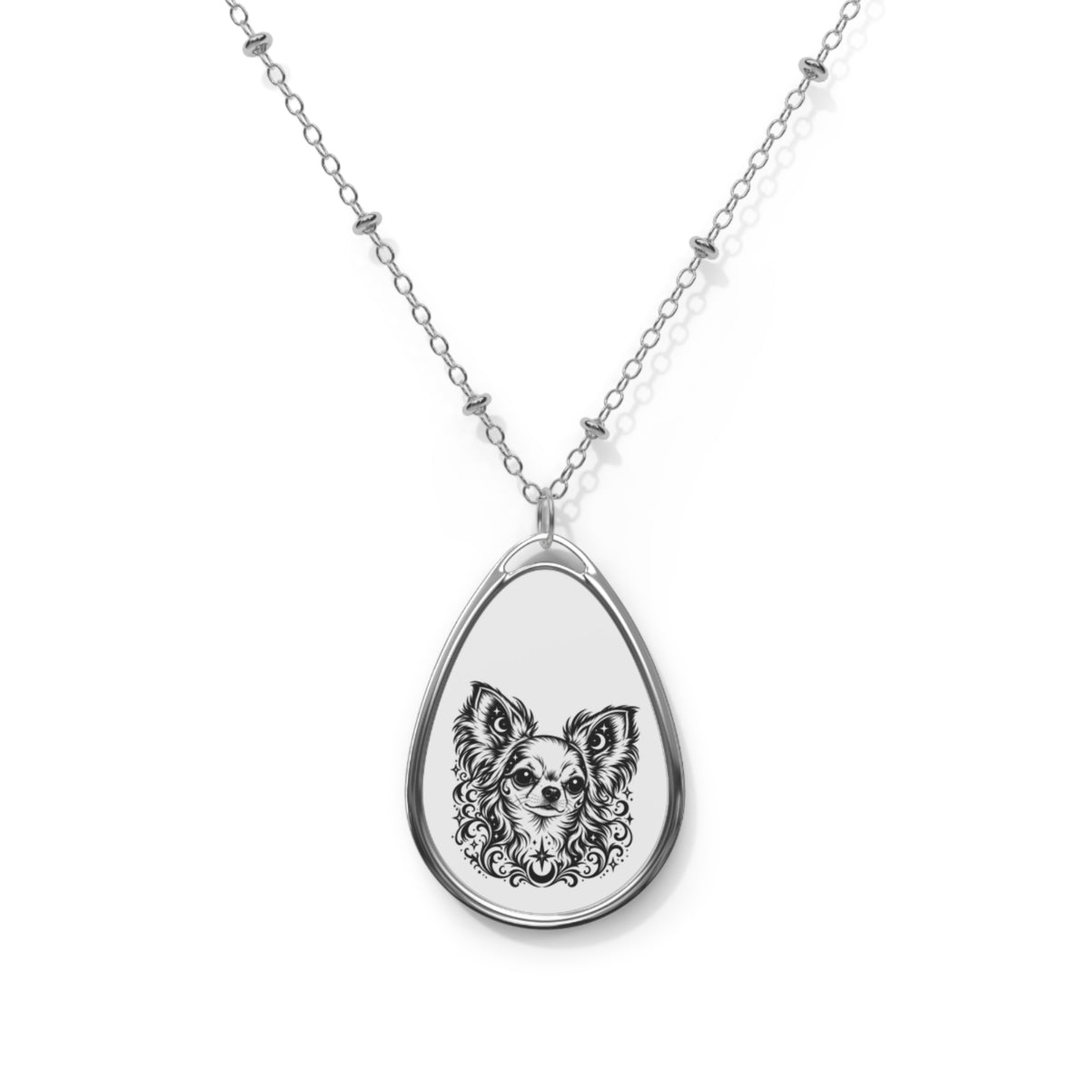 Mystical  Chihuahua LH Oval Necklace — Engraved Pet Memorial Pendant