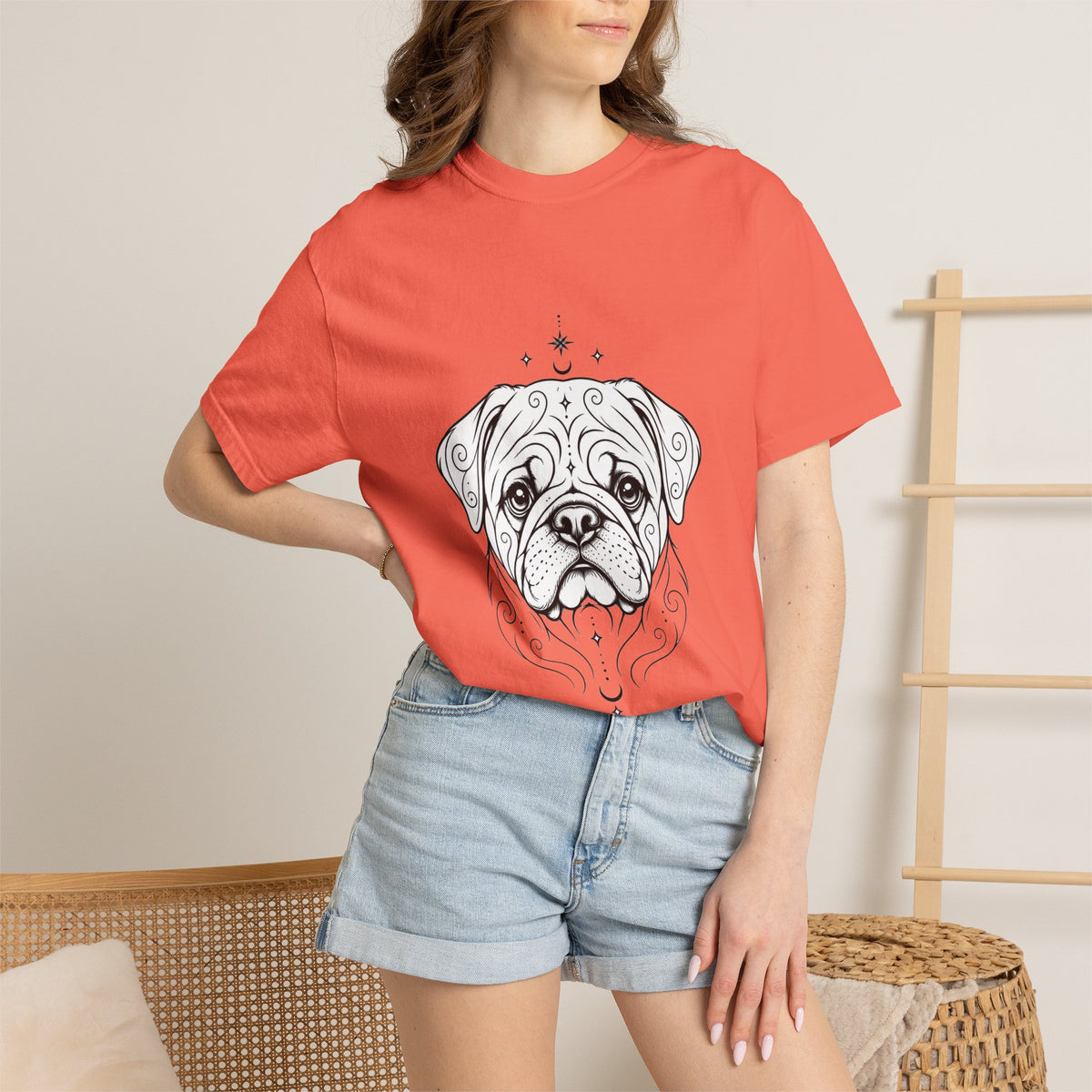 Mystical Pug Line Art T-Shirt — Minimal Dog Portrait Tee