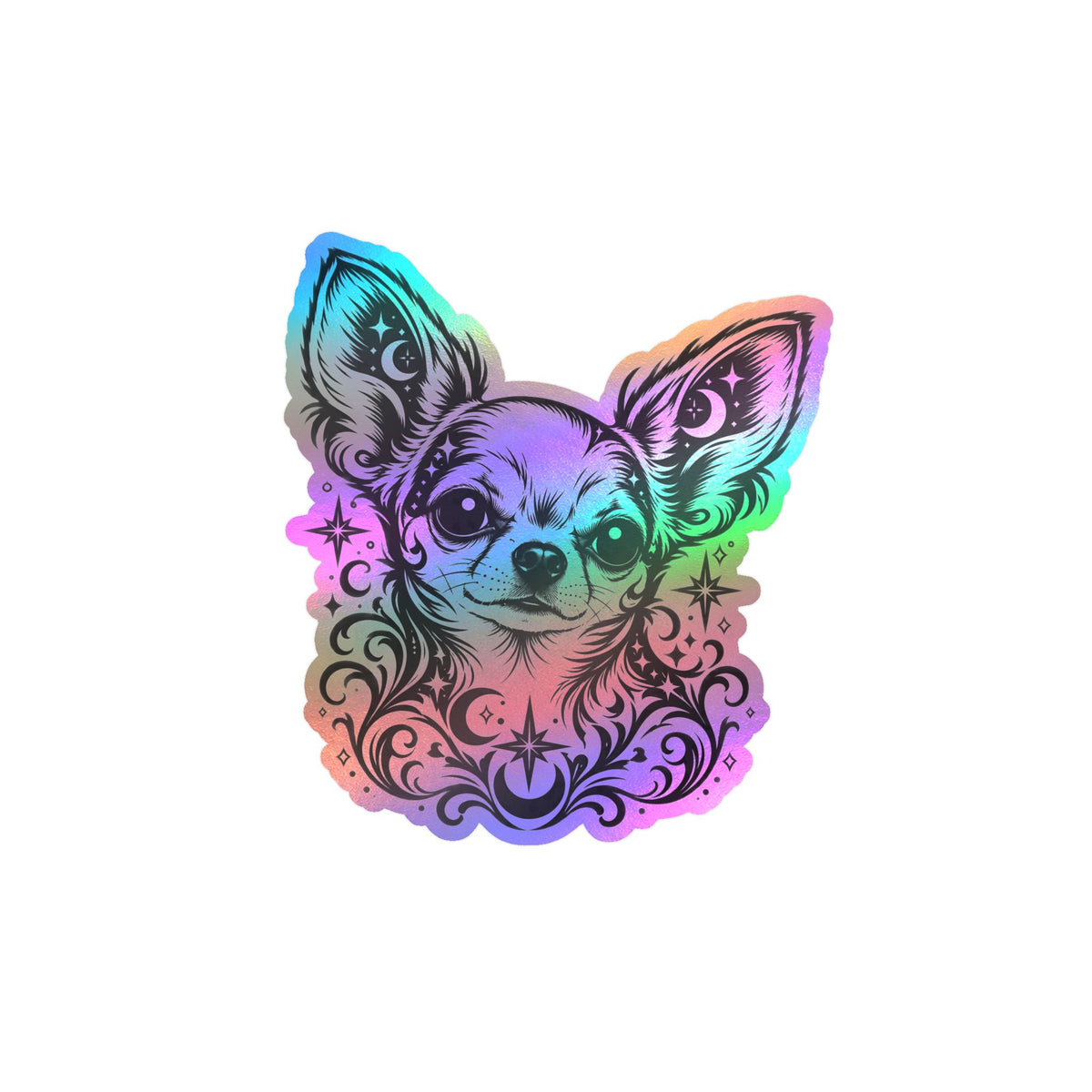 Mystical  Chihuahua LH Line Art Kiss-Cut Vinyl Sticker — Decorative Dog Portrait Decal