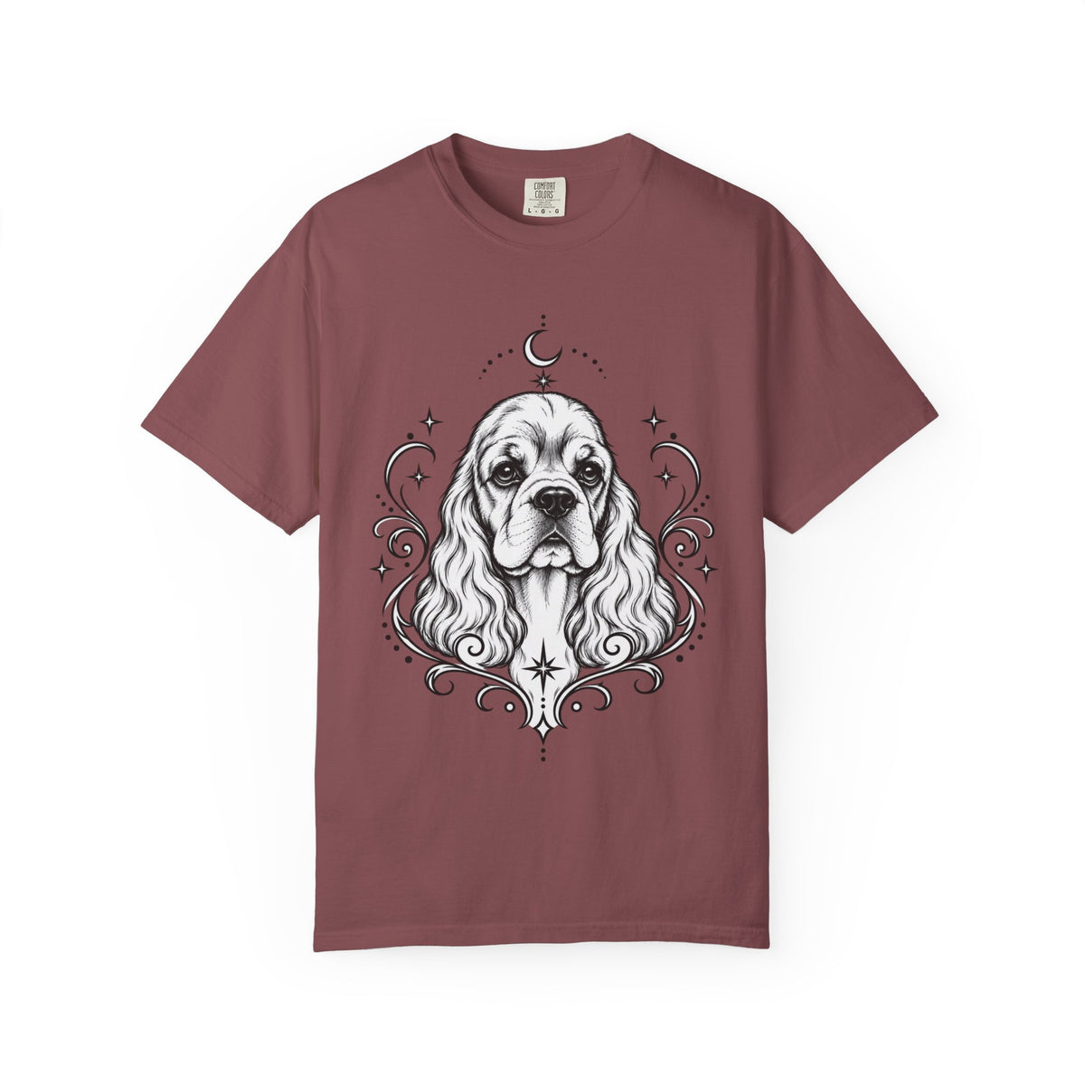 Mystical American Cocker Spaniel Line Art T-Shirt — Minimal Dog Portrait Tee
