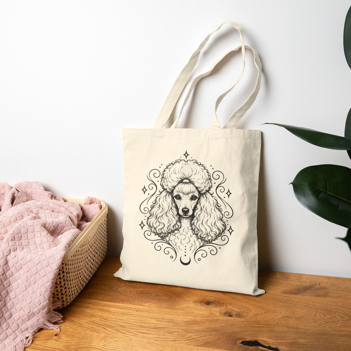 Mystical Toy Poodle  Line Art Canvas Tote — Dog Portrait Cotton Shopper