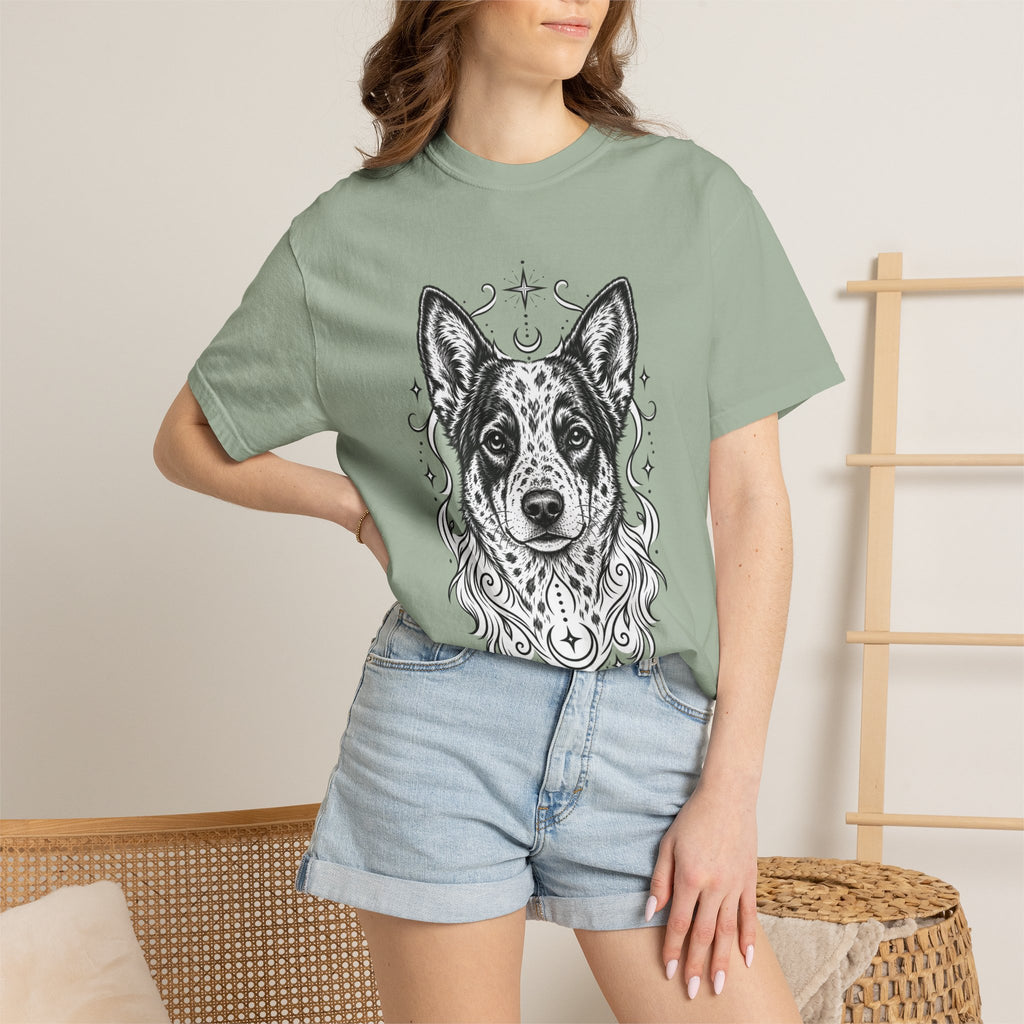 Mystical Australian Cattle Dog Line Art T-Shirt — Minimal Dog Portrait Tee