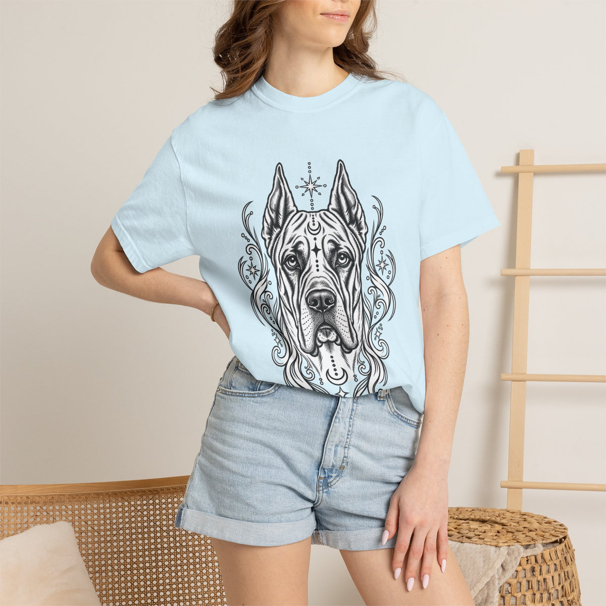 Mystical Great Dane CE Line Art T-Shirt — Minimal Dog Portrait Tee