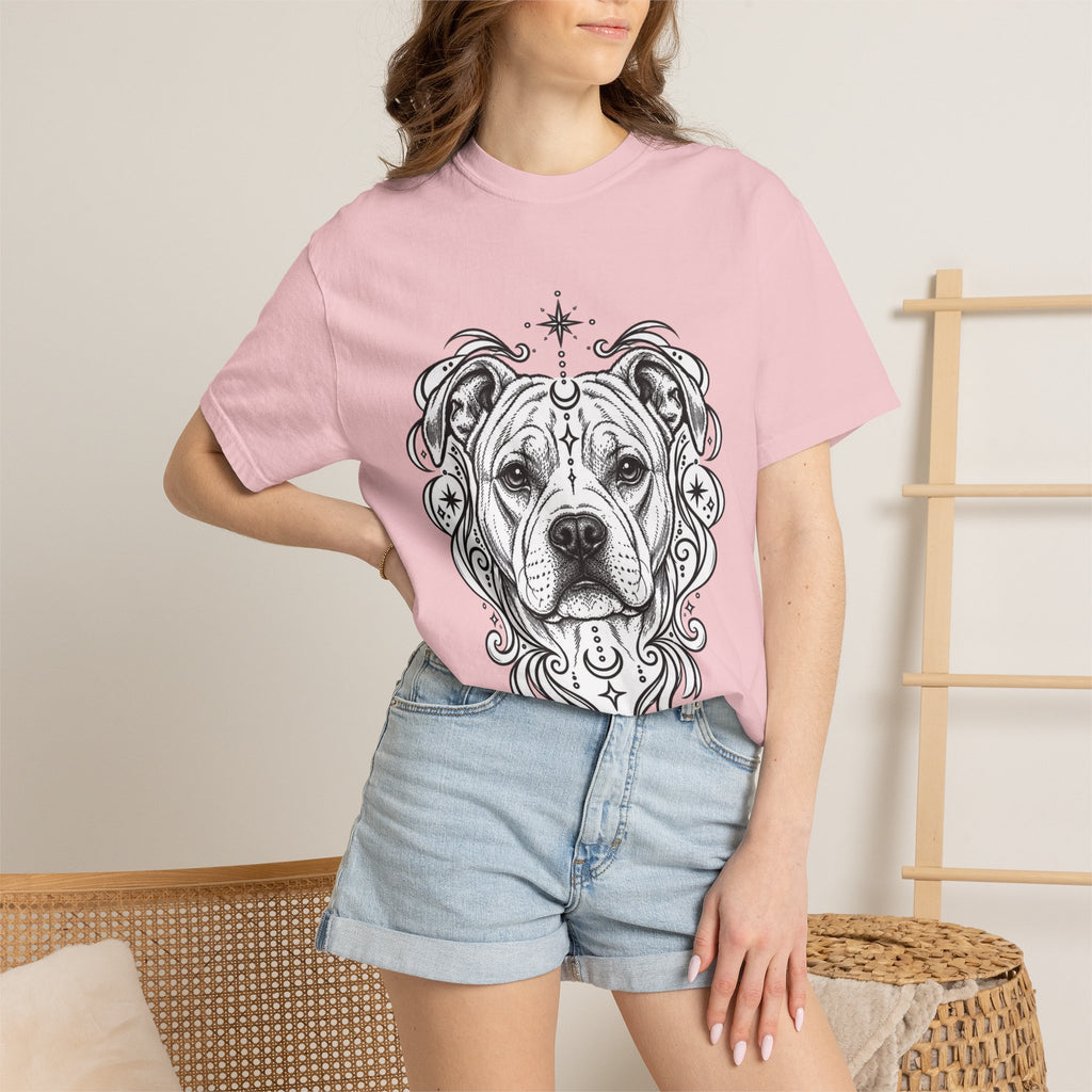 Mystical American Staffordshire Terrier Line Art T-Shirt — Minimal Dog Portrait Tee