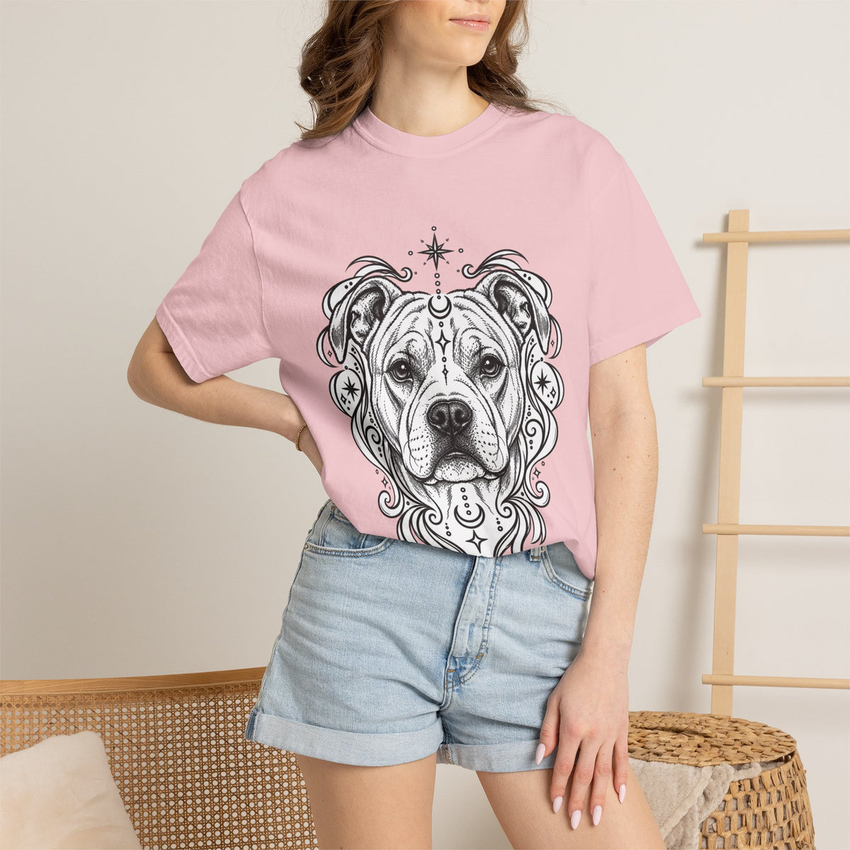 Mystical American Staffordshire Terrier Line Art T-Shirt — Minimal Dog Portrait Tee