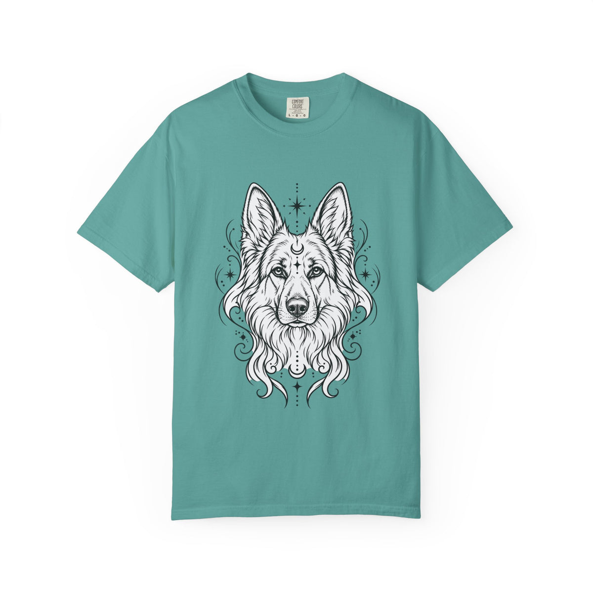 Mystical White Swiss Shepherd Line Art T-Shirt — Minimal Dog Portrait Tee