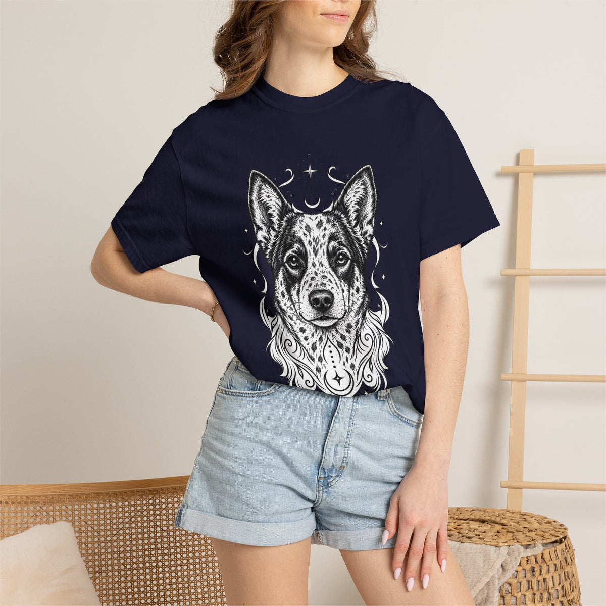 Mystical Australian Cattle Dog Line Art T-Shirt — Minimal Dog Portrait Tee