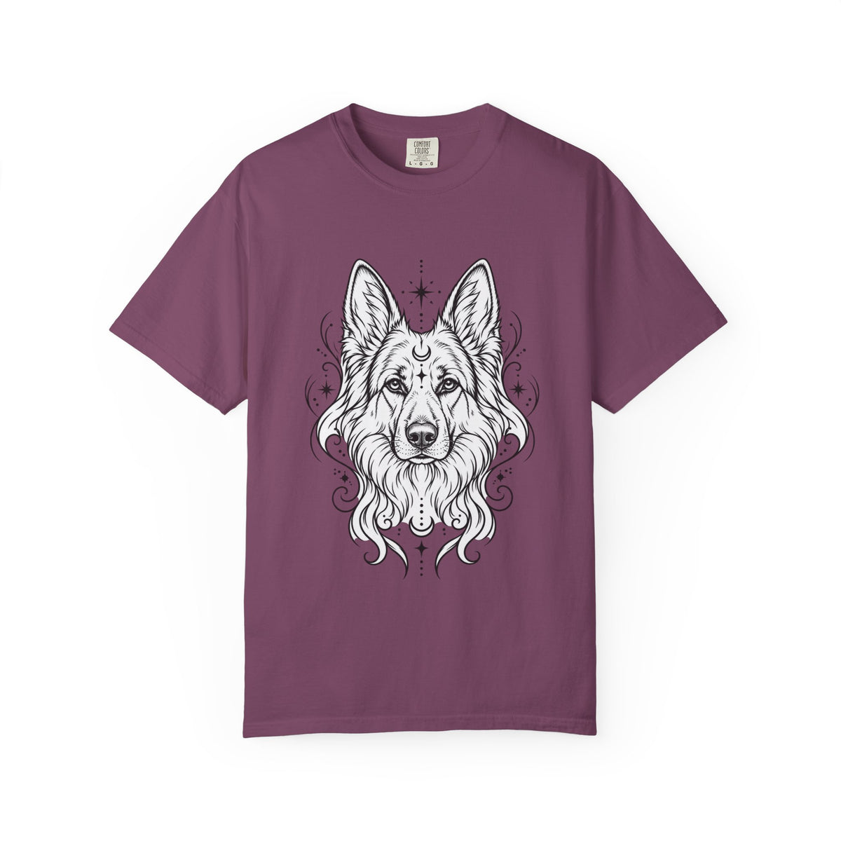 Mystical White Swiss Shepherd Line Art T-Shirt — Minimal Dog Portrait Tee