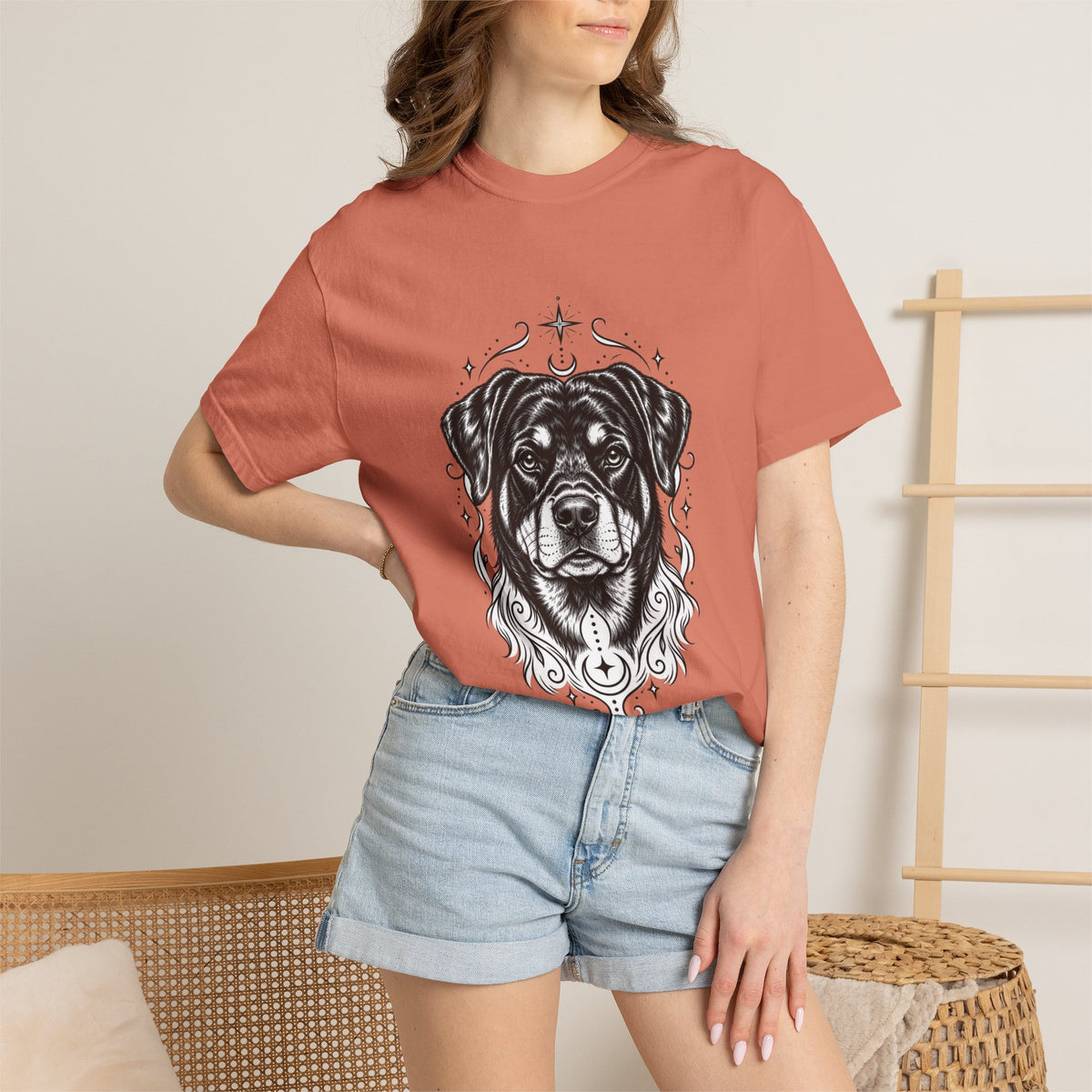 Mystical Rottweiler Line Art T-Shirt — Minimal Dog Portrait Tee