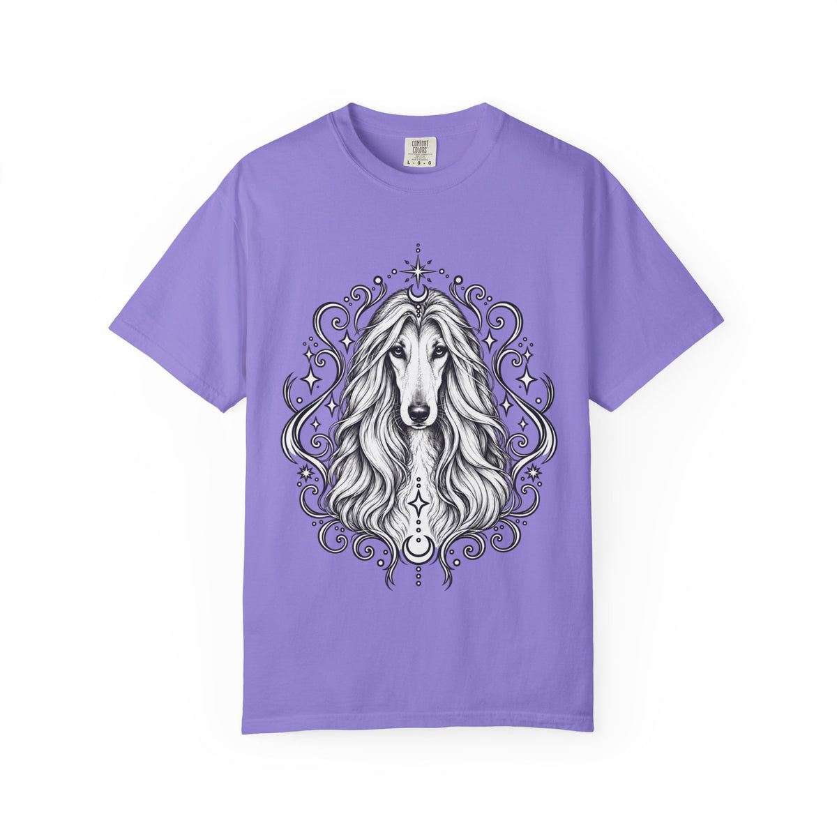 Mystical Afghan Hound Line Art T-Shirt — Minimal Dog Portrait Tee