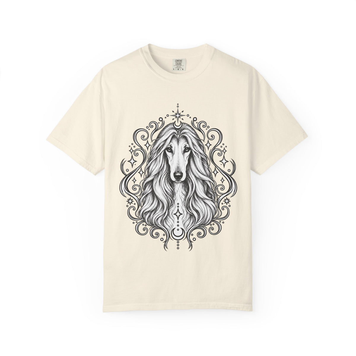 Mystical Afghan Hound Line Art T-Shirt — Minimal Dog Portrait Tee
