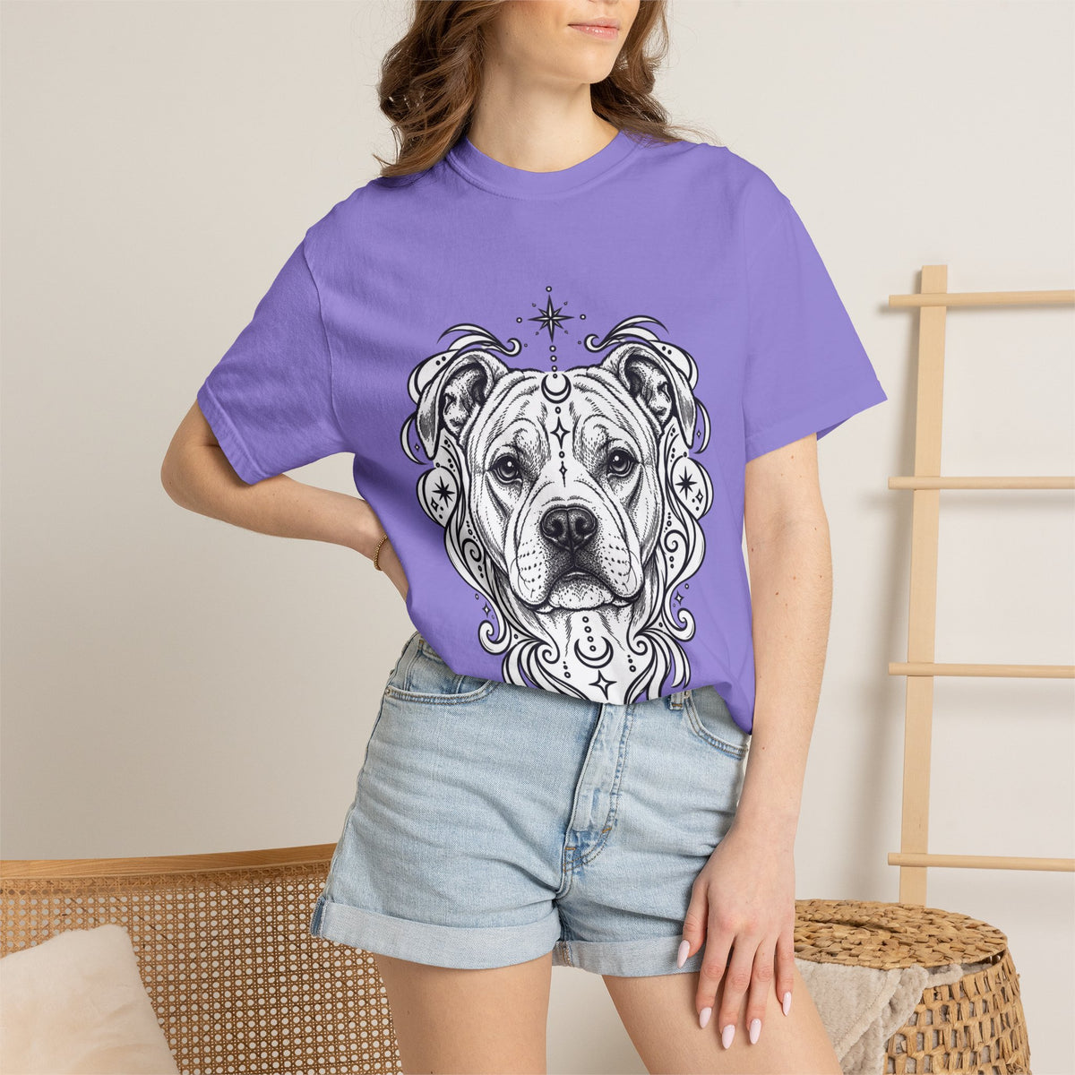 Mystical American Staffordshire Terrier Line Art T-Shirt — Minimal Dog Portrait Tee