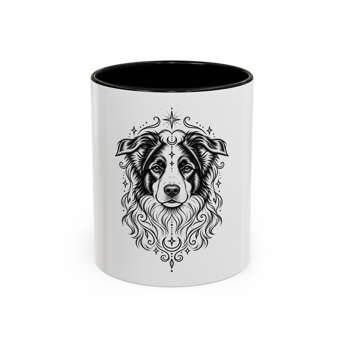 Mystical Border Collie LH Line Art Accent Coffee Mug – Mystical Dog Portrait 11/15oz
