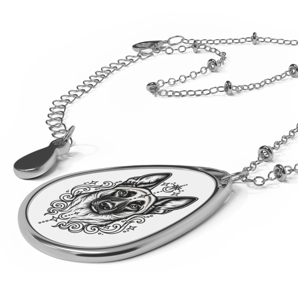 Mystical Belgian Malinois Oval Necklace — Engraved Pet Memorial Pendant