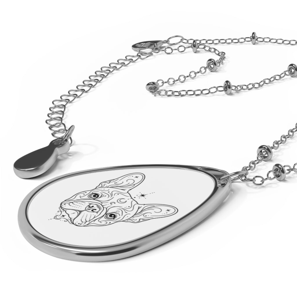 Mystical French Bulldog Engraved Oval Necklace — Pendant