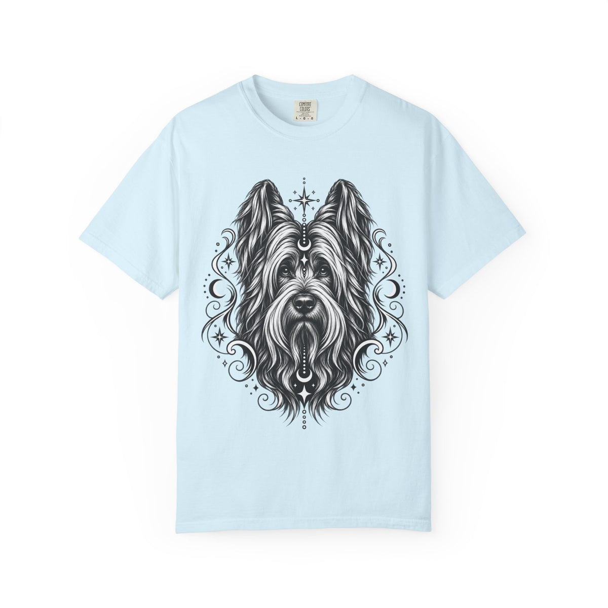 Mystical Briard Line Art T-Shirt — Minimal Dog Portrait Tee