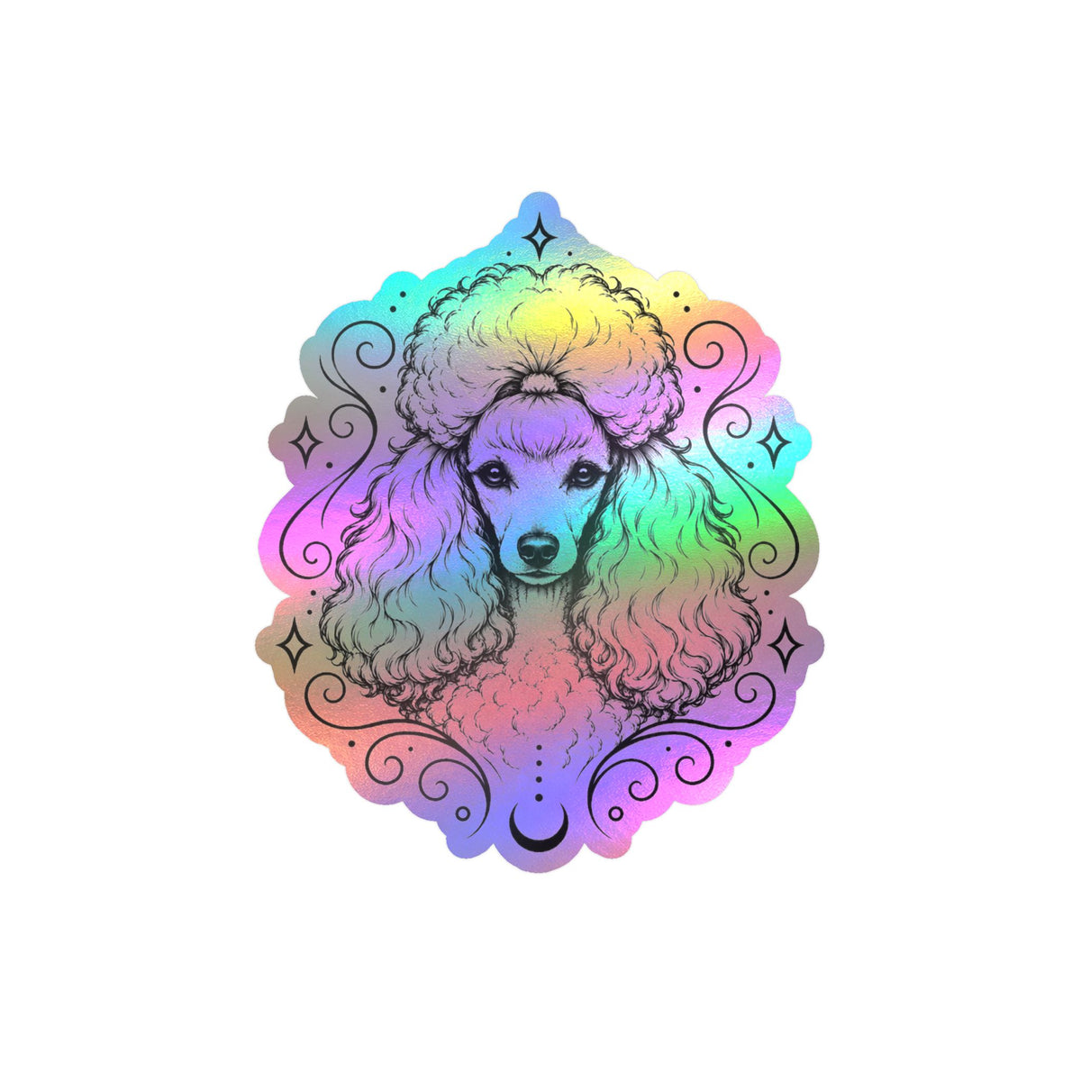 Mystical Toy Poodle Line Art Kiss-Cut Vinyl Sticker — Decorative Dog Portrait Decal