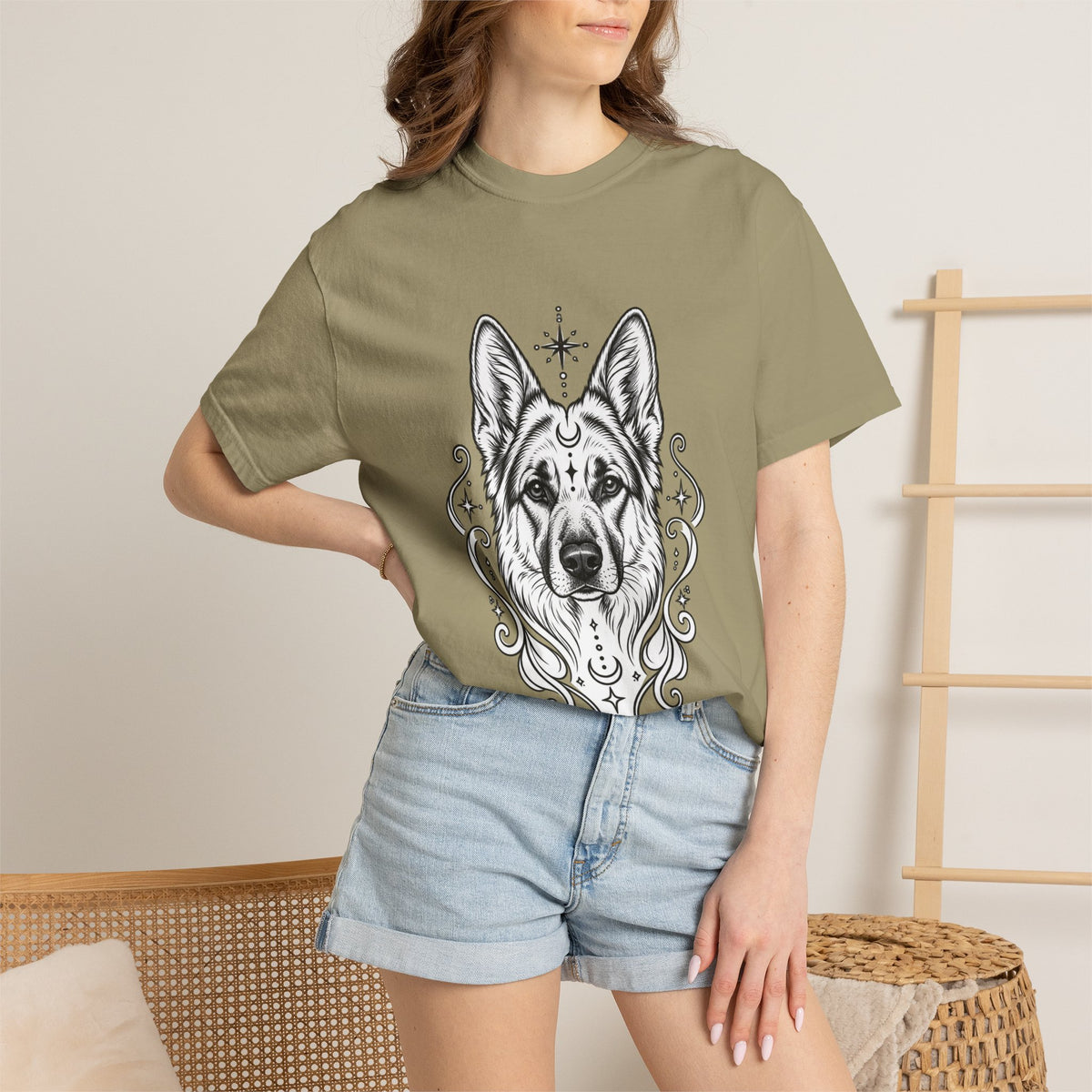 Mystical German Shepherd Line Art T-Shirt — Minimal Dog Portrait Tee