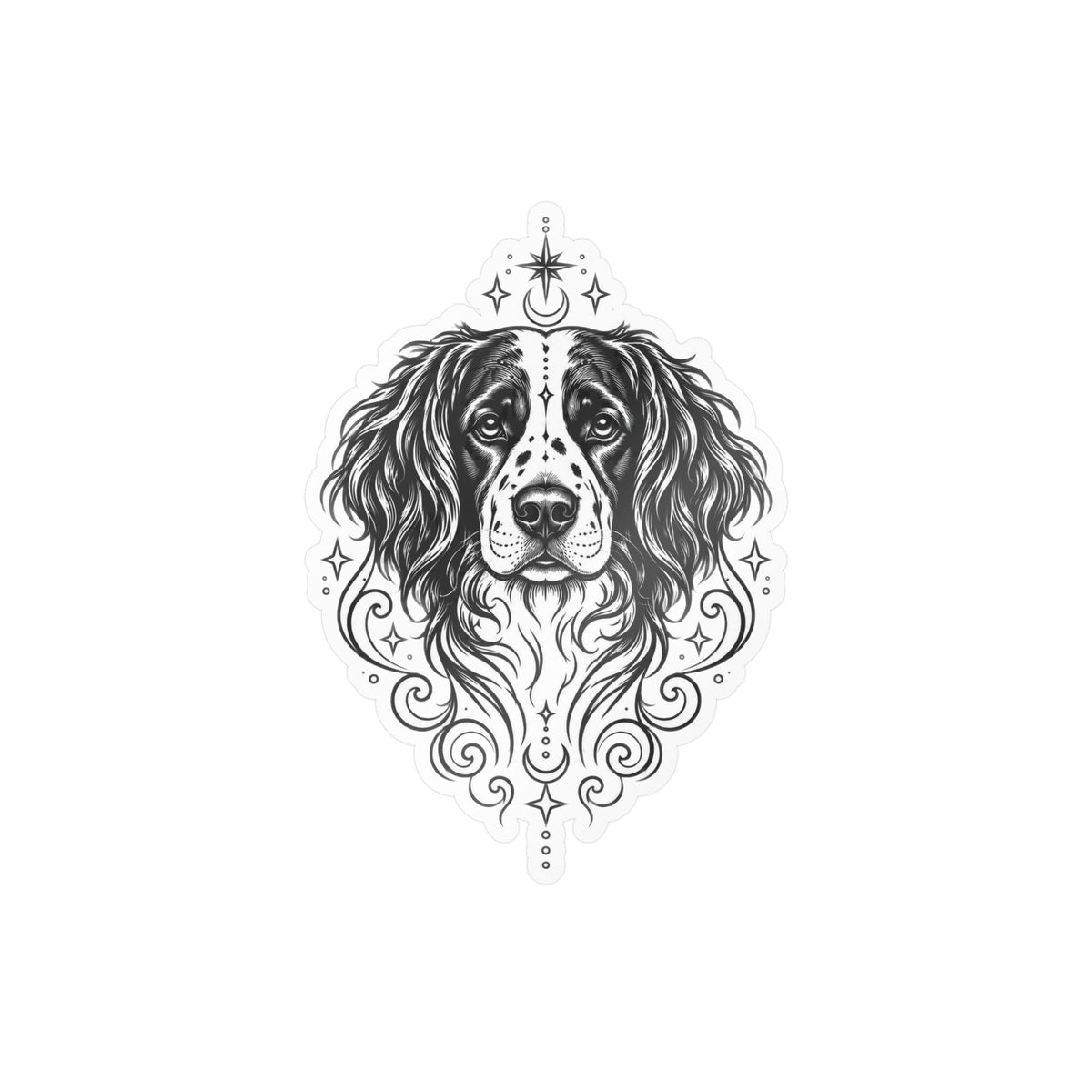 Mystical Stabyhoun Line Art Kiss-Cut Vinyl Sticker — Decorative Dog Portrait Decal