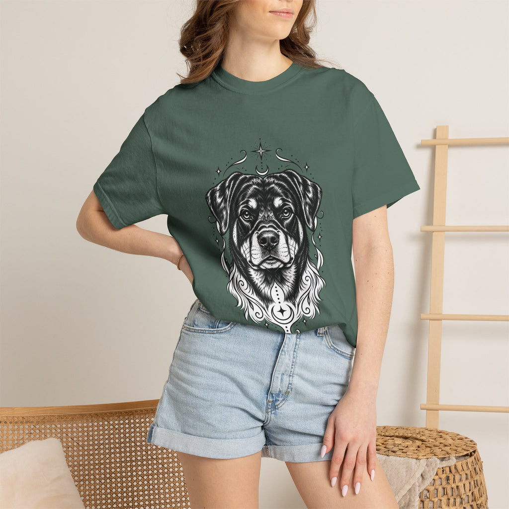 Mystical Rottweiler Line Art T-Shirt — Minimal Dog Portrait Tee