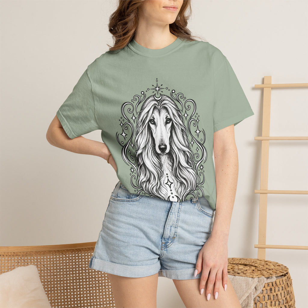 Mystical Afghan Hound Line Art T-Shirt — Minimal Dog Portrait Tee