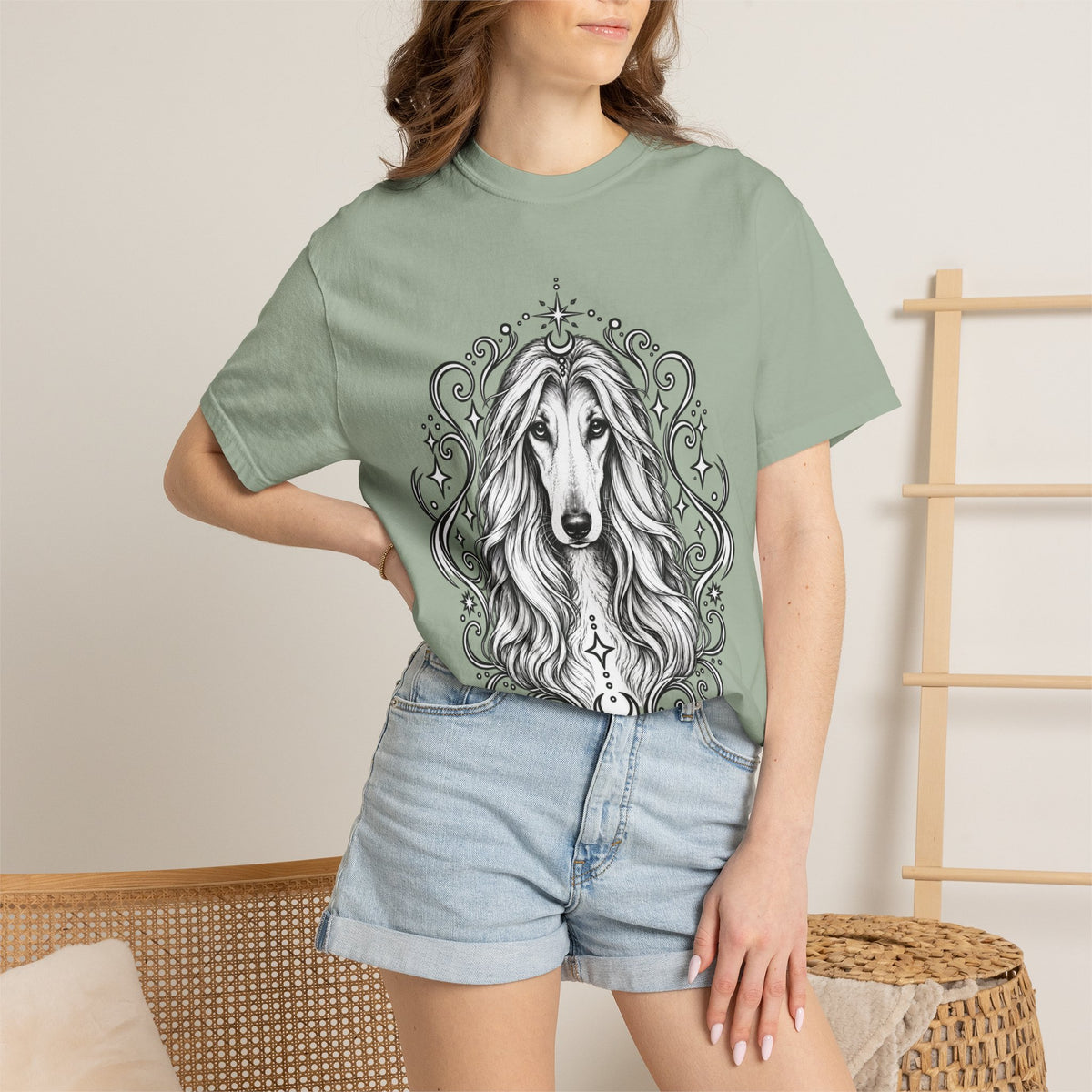 Mystical Afghan Hound Line Art T-Shirt — Minimal Dog Portrait Tee