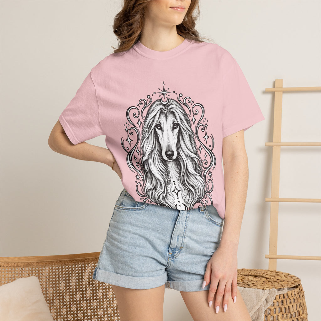 Mystical Afghan Hound Line Art T-Shirt — Minimal Dog Portrait Tee