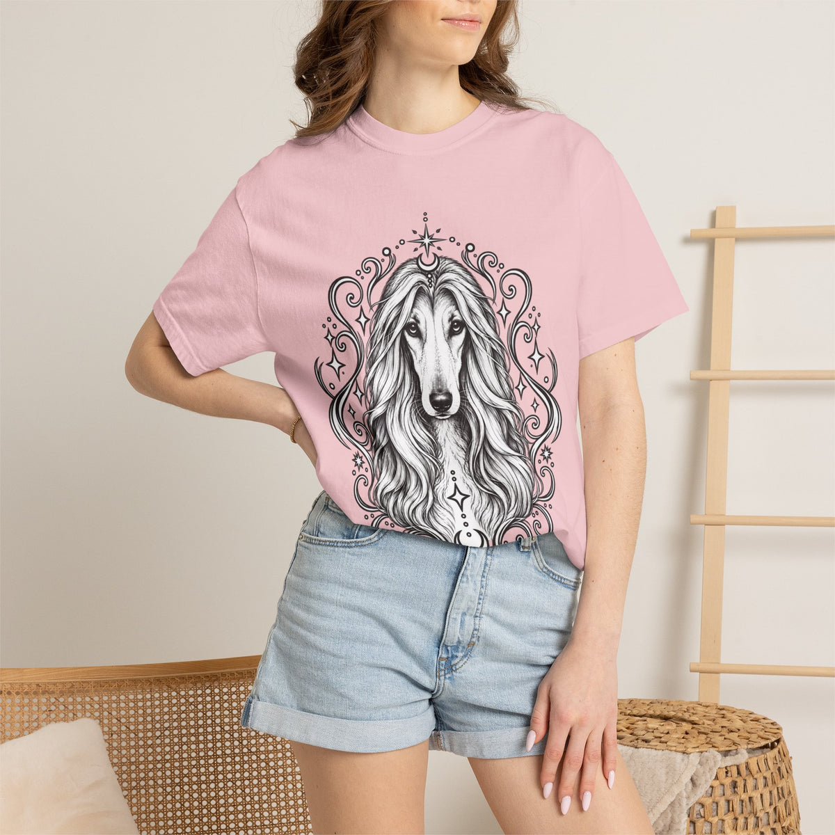 Mystical Afghan Hound Line Art T-Shirt — Minimal Dog Portrait Tee