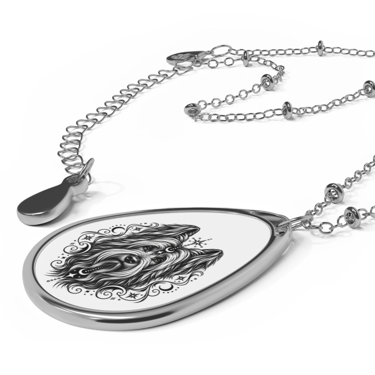 Mystical  Briard CE Oval Necklace — Engraved Pet Memorial Pendant