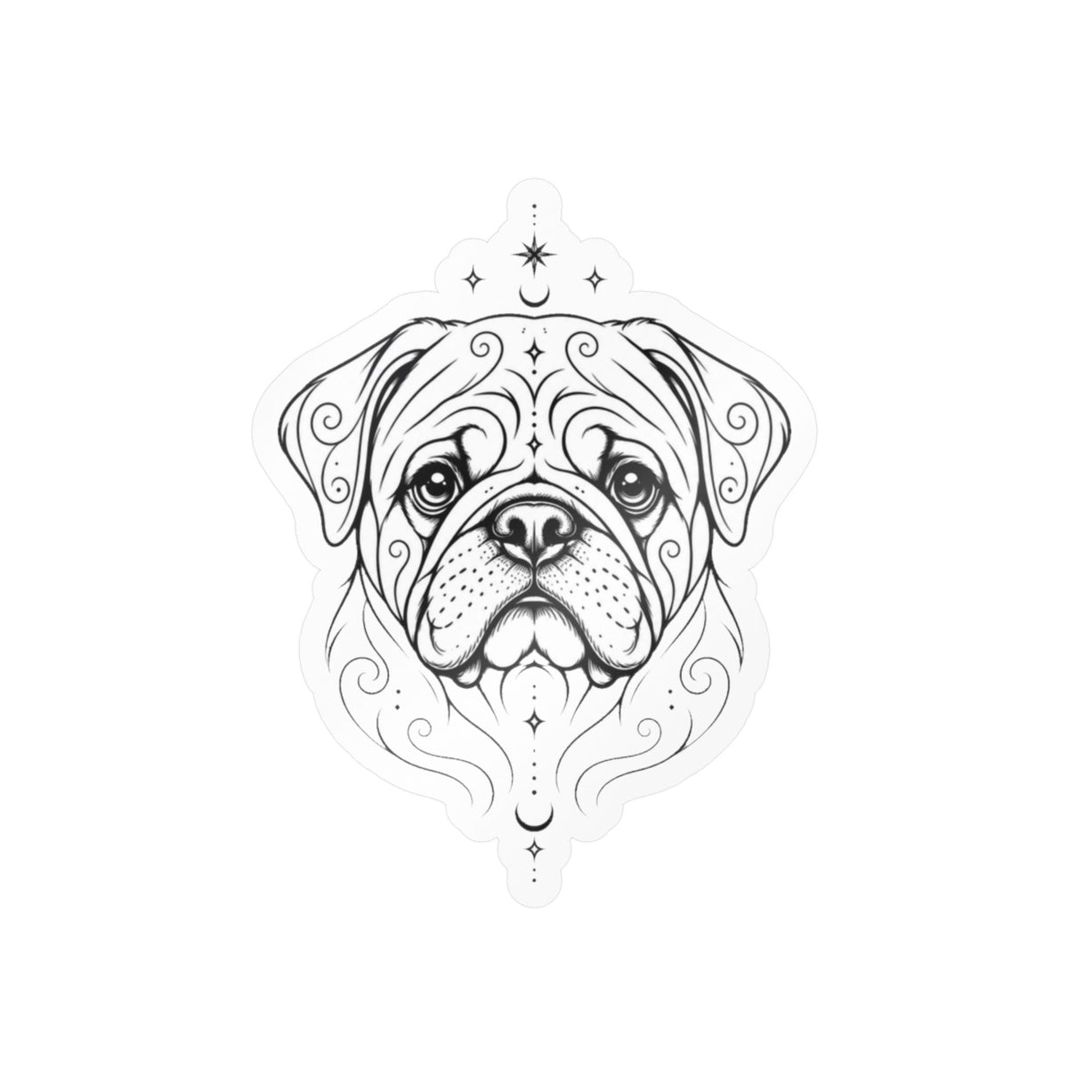 Mystical Pug Line Art Kiss-Cut Vinyl Sticker — Decorative Dog Portrait Decal