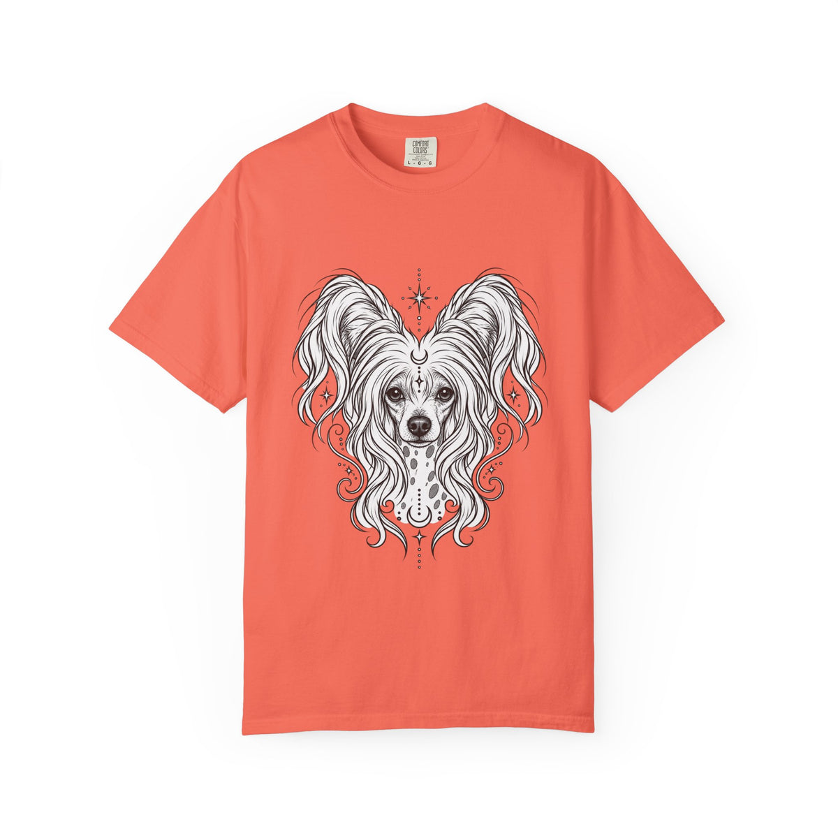 Mystical Chinese Crested Line Art T-Shirt — Minimal Dog Portrait Tee
