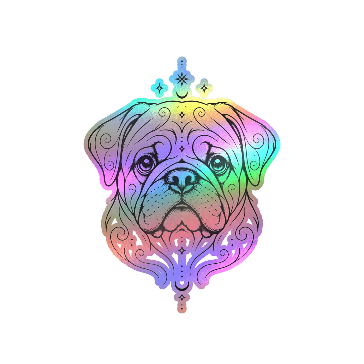 Mystical Pug Line Art Kiss-Cut Vinyl Sticker — Decorative Dog Portrait Decal