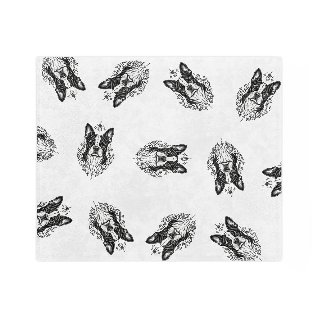 Mystical Boston Terrier Minimalist Velveteen Microfiber Blanket — Soft Neutral Pet Portrait Throw