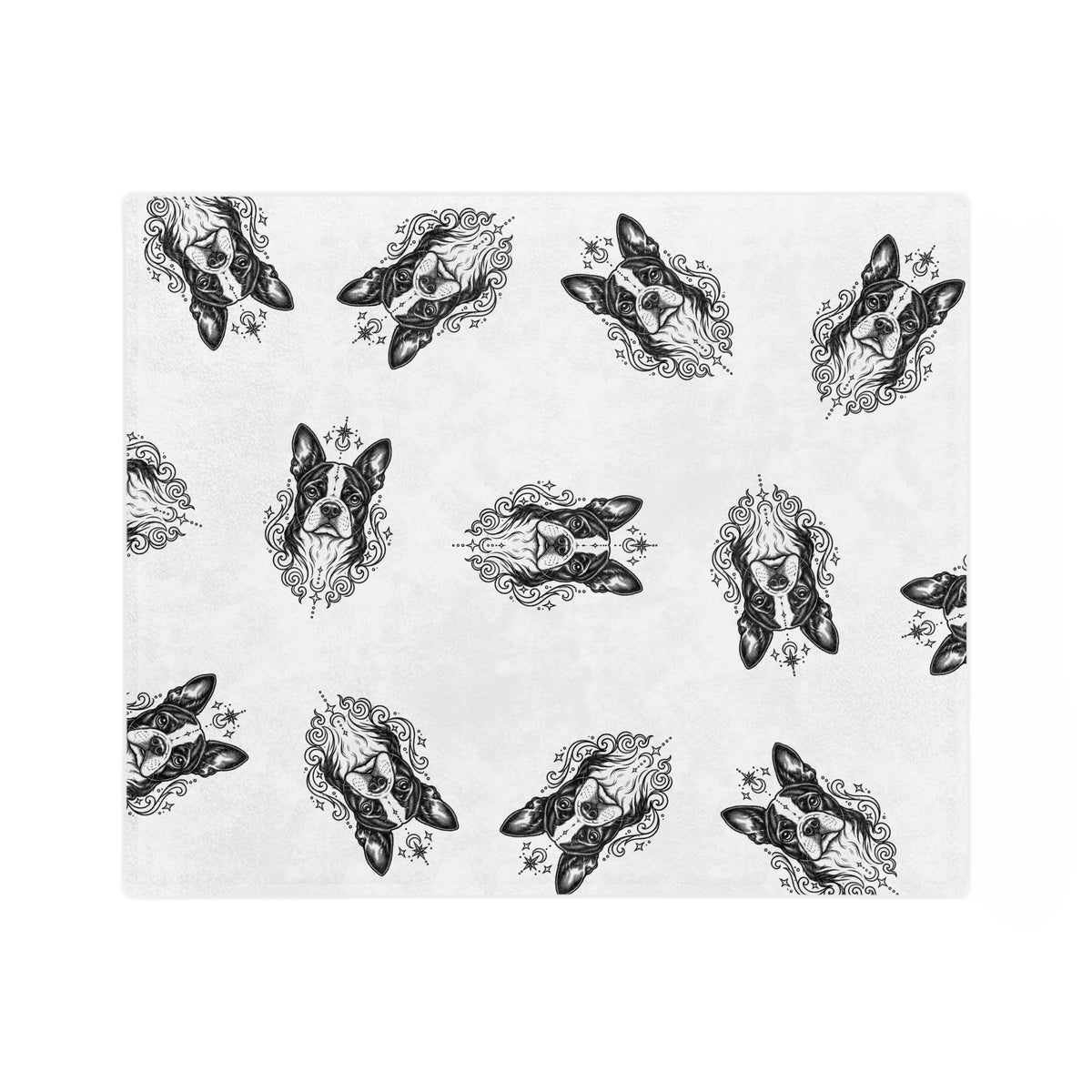Mystical Boston Terrier Minimalist Velveteen Microfiber Blanket — Soft Neutral Pet Portrait Throw