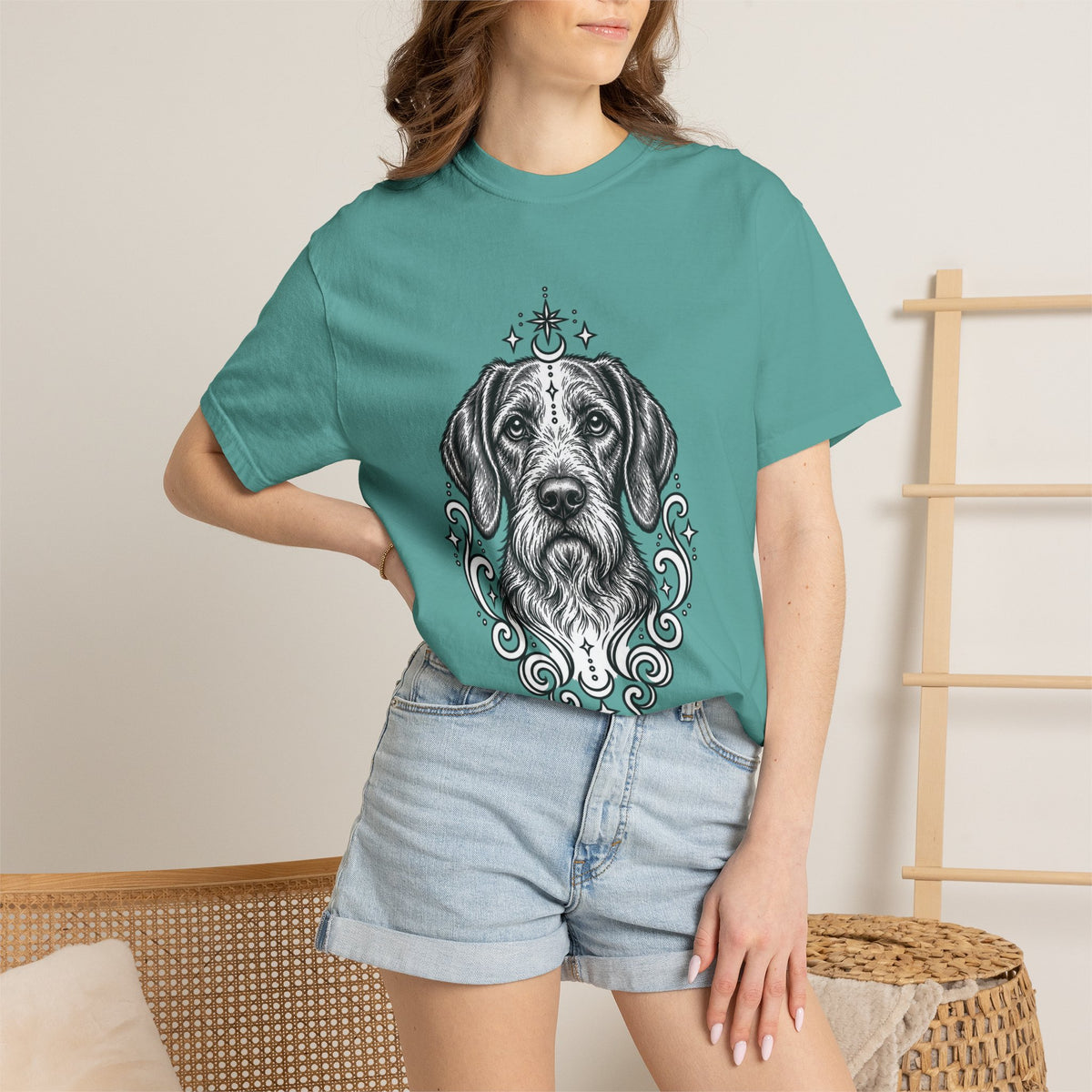 Mystical Wiredhaired Vizsla Line Art T-Shirt — Minimal Dog Portrait Tee