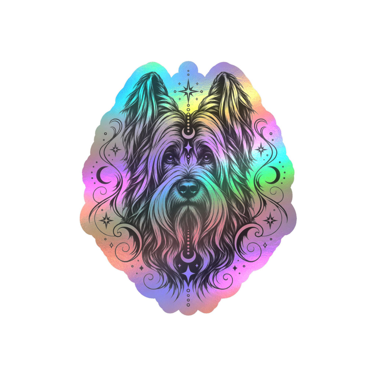 Mystical Briard Line Art Kiss-Cut Vinyl Sticker — Decorative Dog Portrait Decal