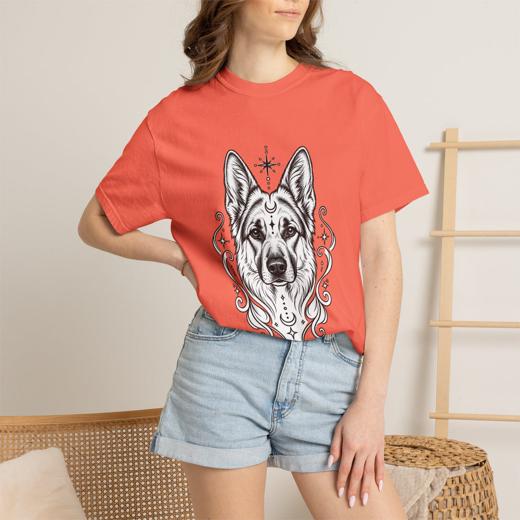 Mystical German Shepherd Line Art T-Shirt — Minimal Dog Portrait Tee