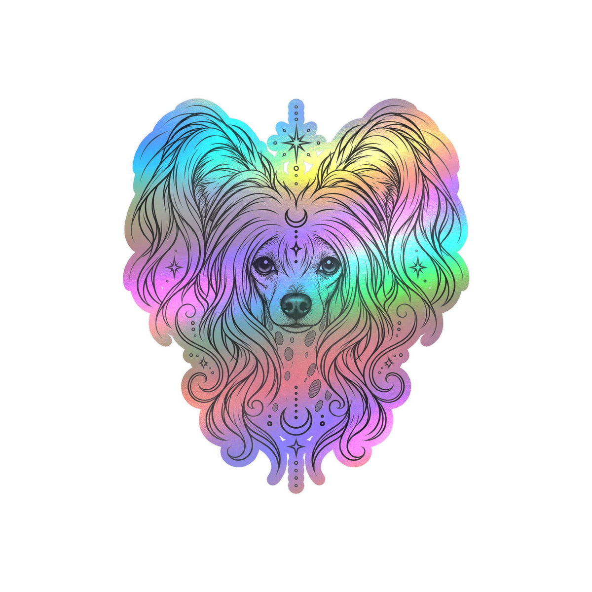 Mystical Chinese Crested Line Art Kiss-Cut Vinyl Sticker — Decorative Dog Portrait Decal