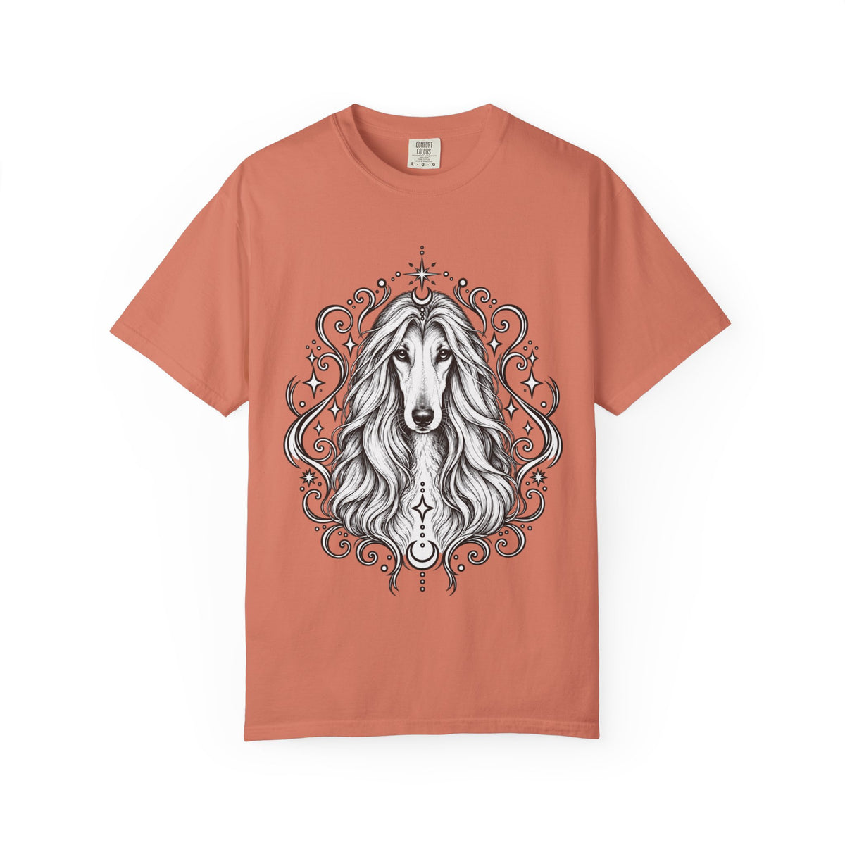 Mystical Afghan Hound Line Art T-Shirt — Minimal Dog Portrait Tee