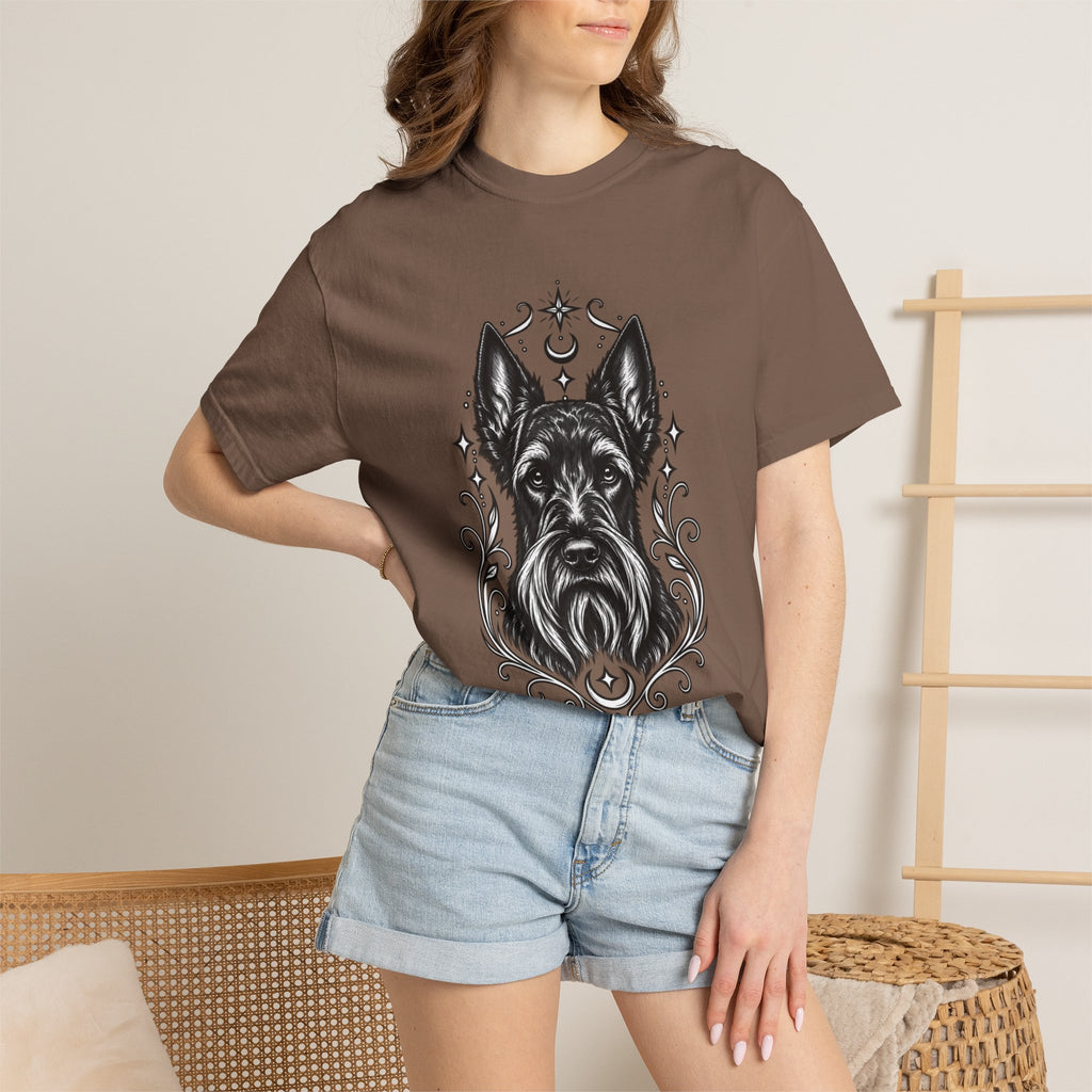 Mystical Scottish Terrier Line Art T-Shirt — Minimal Dog Portrait Tee