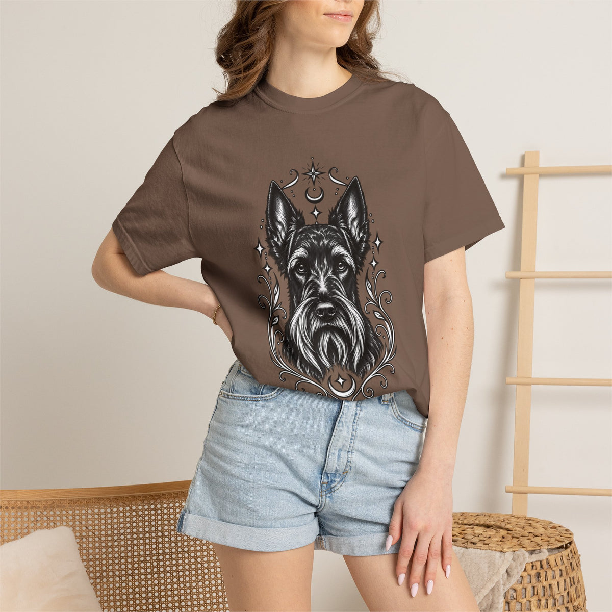 Mystical Scottish Terrier Line Art T-Shirt — Minimal Dog Portrait Tee