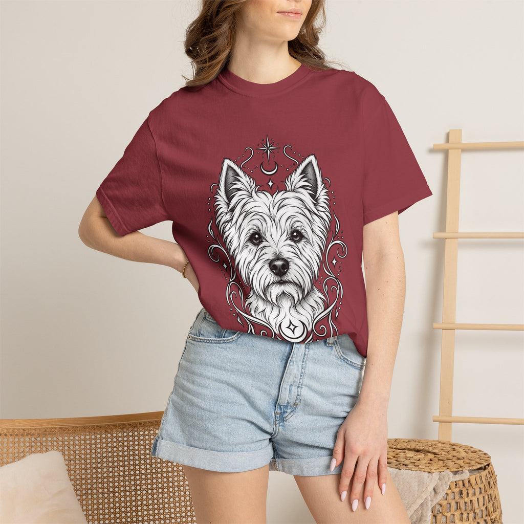 Mystical West Highland Terrier Line Art T-Shirt — Minimal Dog Portrait Tee
